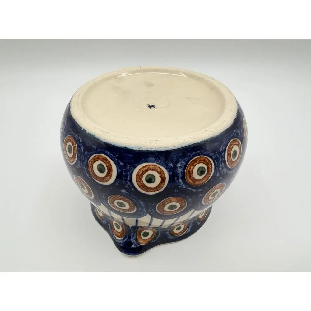Boleslawiec Polish Pottery Handmade Stoneware Pitcher 16oz Blue Peacock Pattern